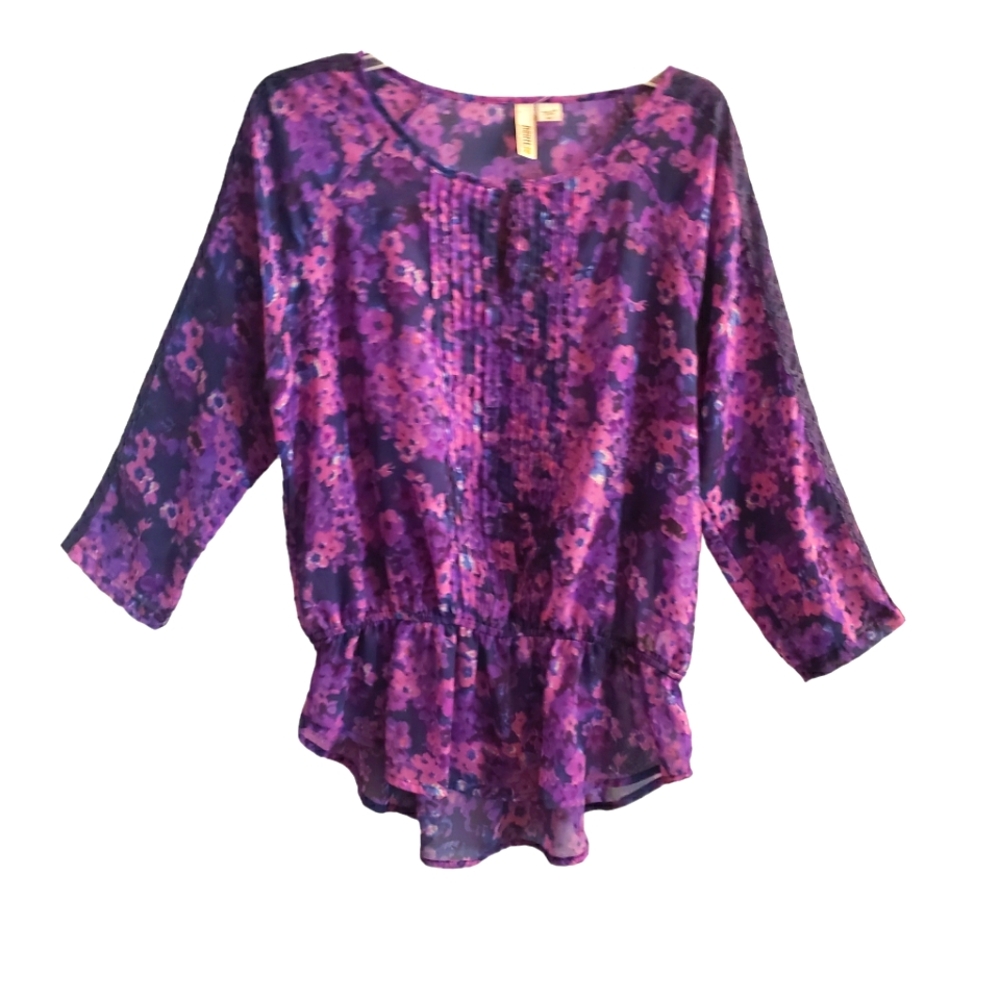 Route 66 women's large lightweight sheer floral print pullover blouse. 4016
